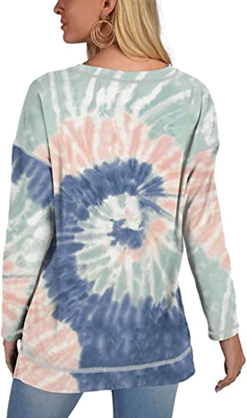 woobles Womens Sweatshirts for Ladies Tie Dye Printed Embroidery Collar Tunic Gradient Blouses Long Sleeve Pullovers - Image 2
